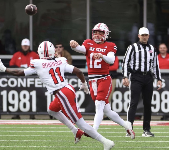 Jacksonville State quarterback Caden Creel throws a pass
