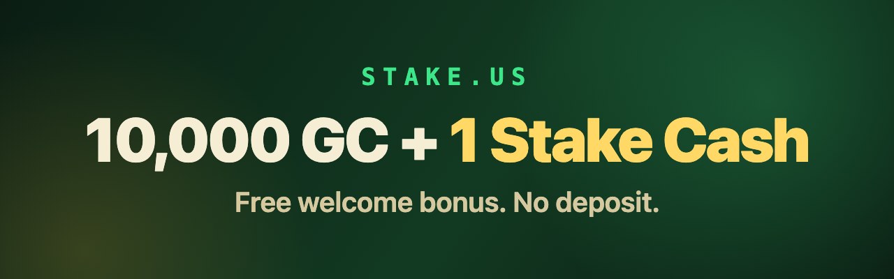 Stake.us welcome offer: 10,000 Gold Coins plus 1 Stake Cash