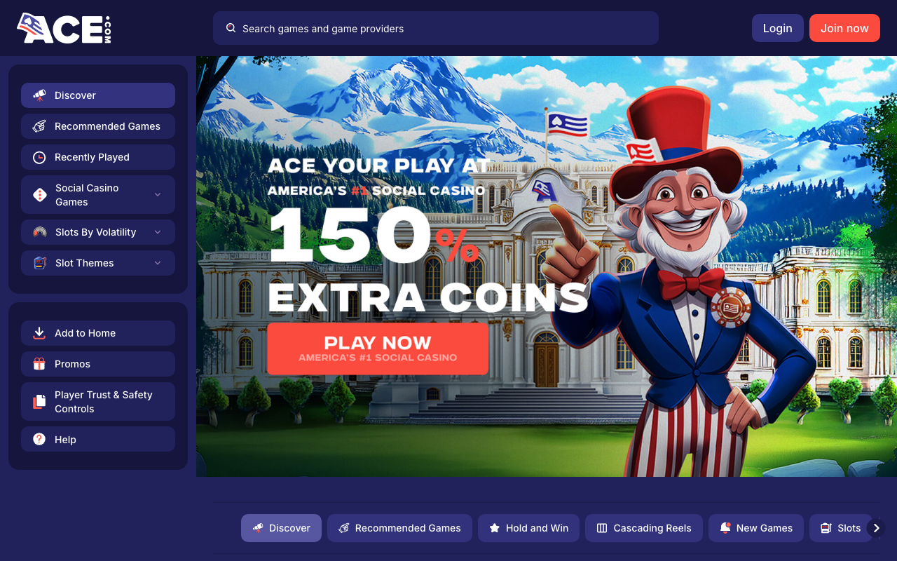 Ace.com casino lobby