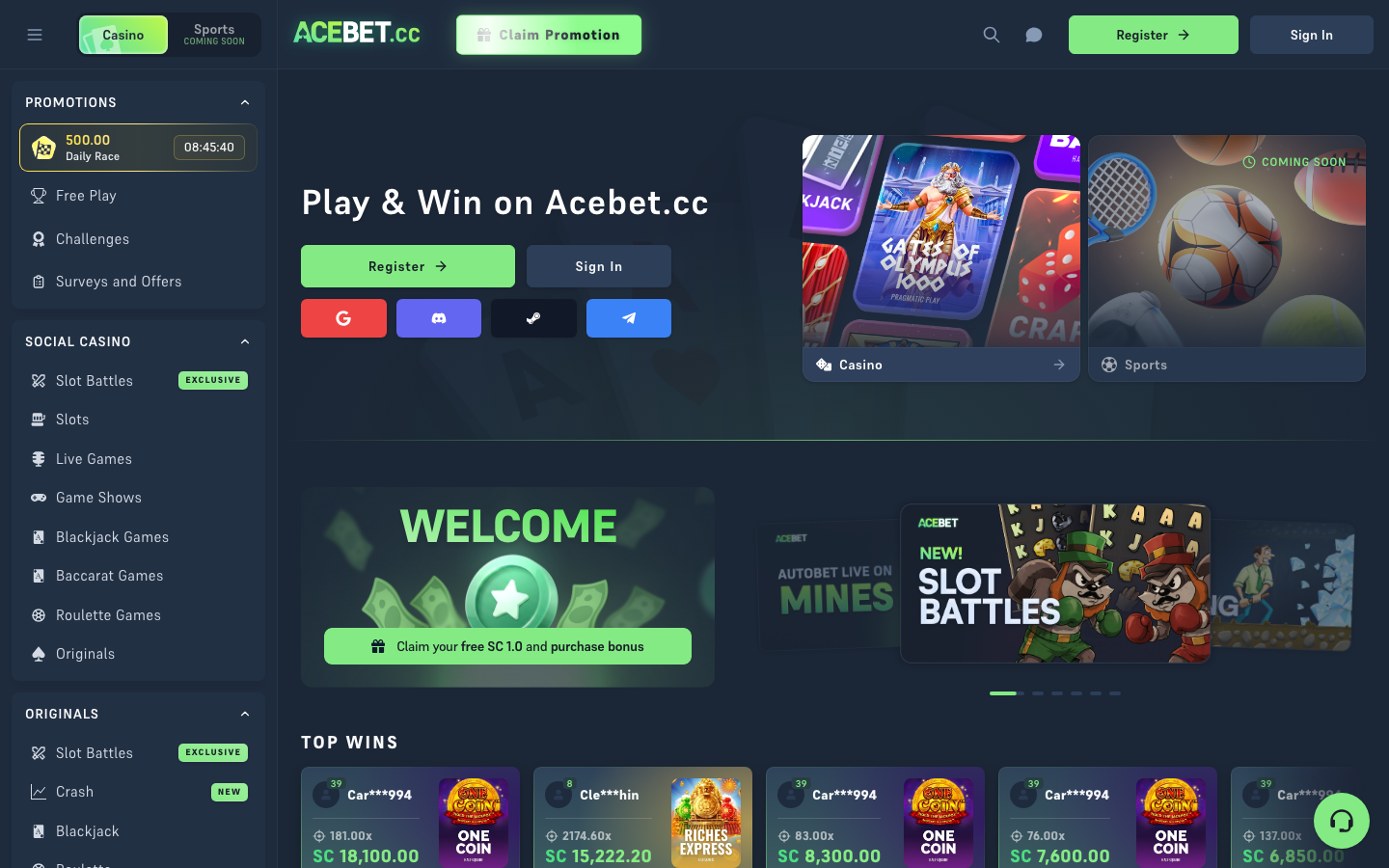 Acebet casino lobby