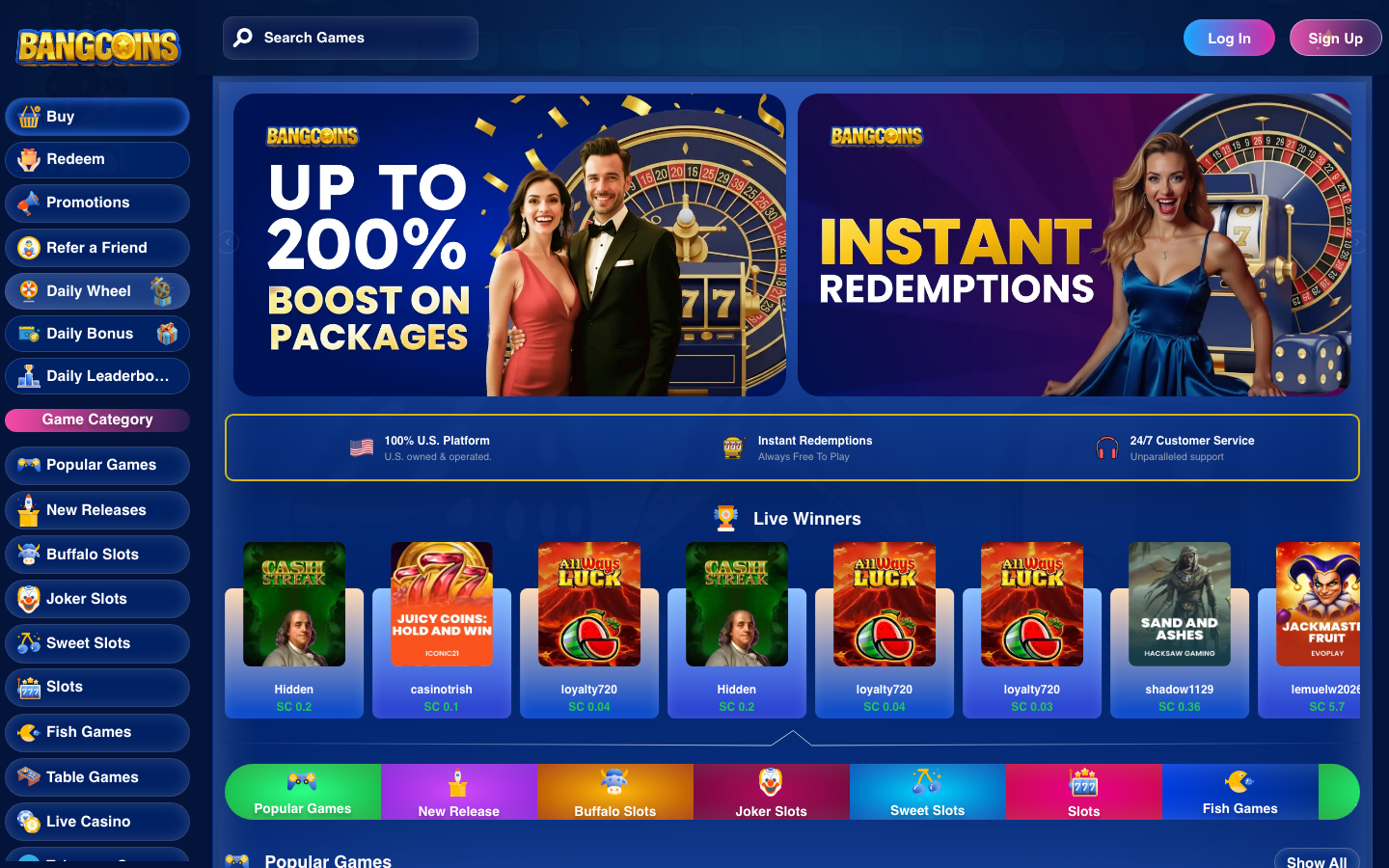 BangCoins casino lobby