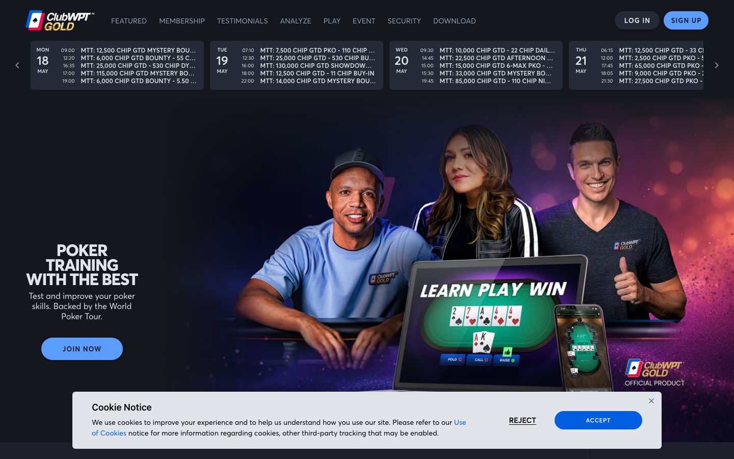 ClubWPT Gold lobby
