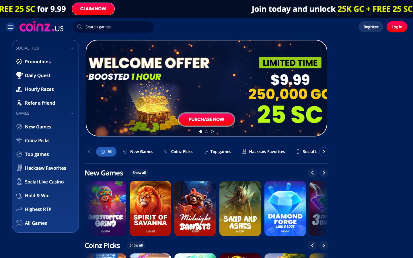 Coinz.us casino lobby