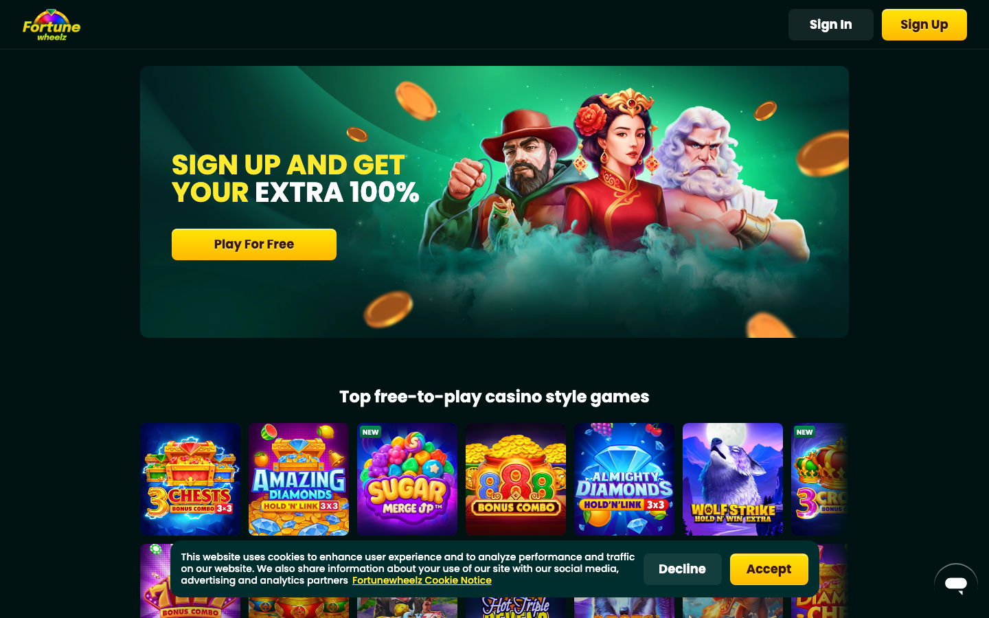FortuneWheelz casino lobby