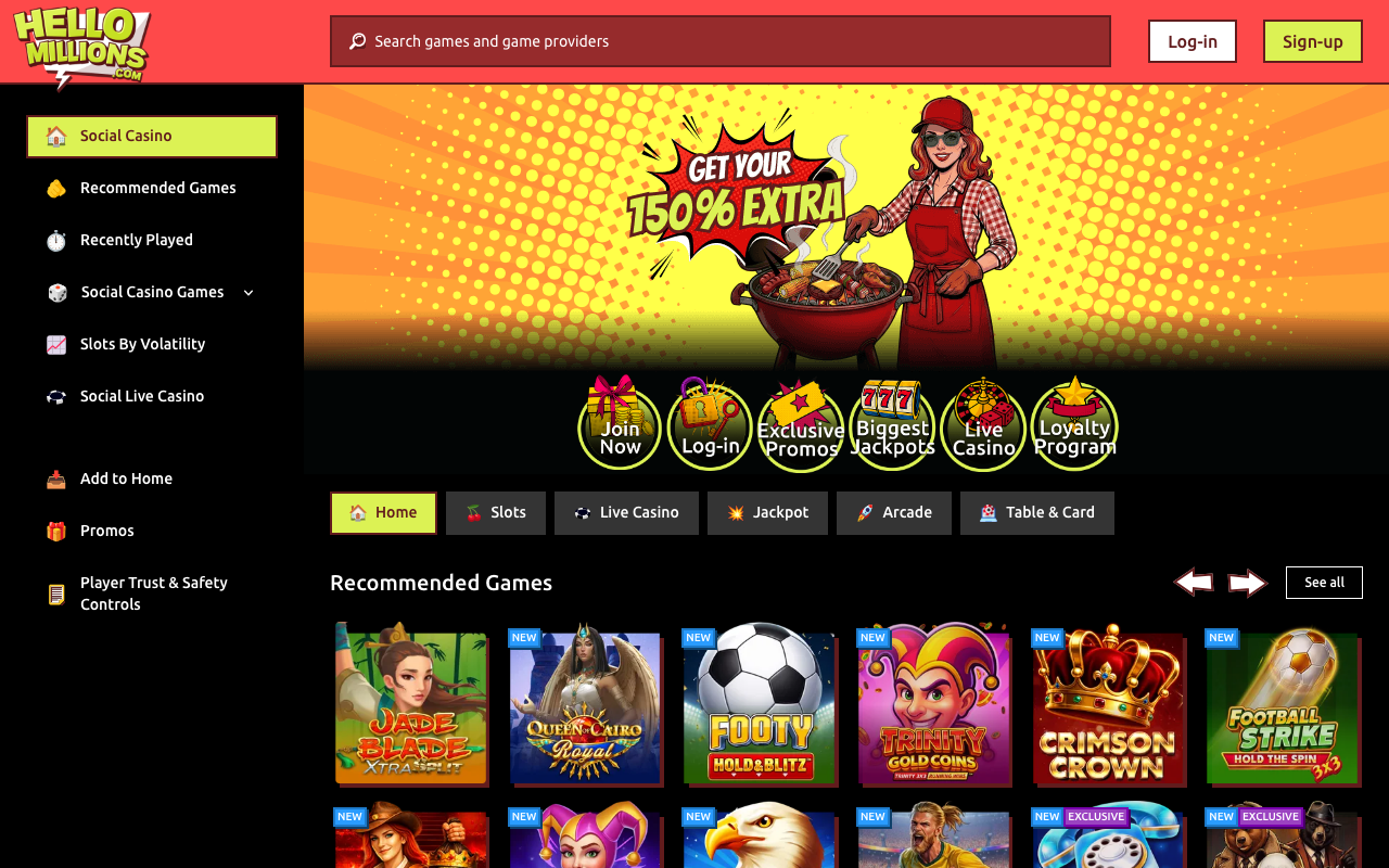 Hello Millions casino lobby
