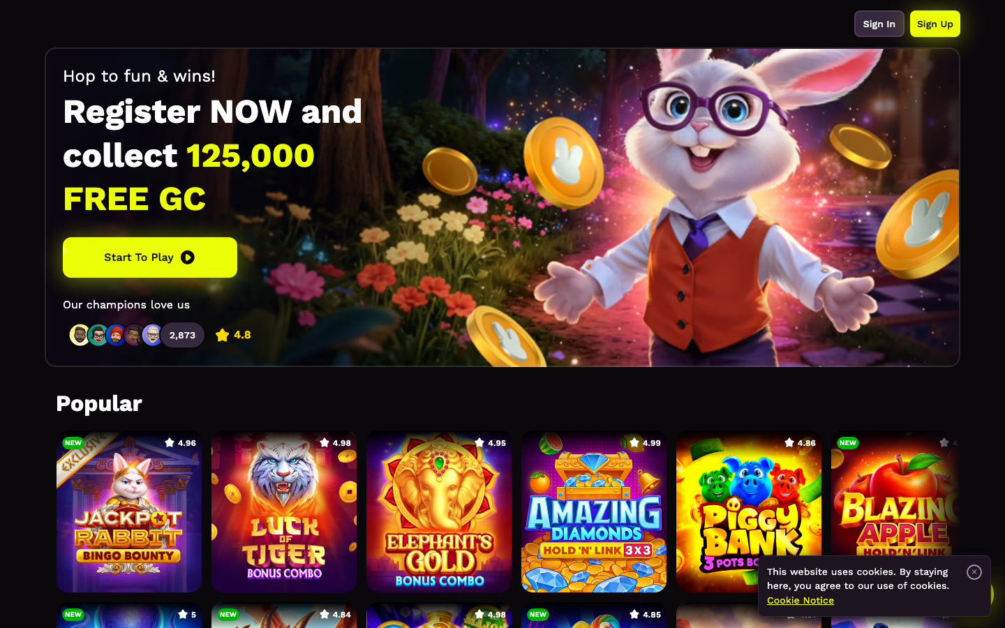 JackpotRabbit casino lobby