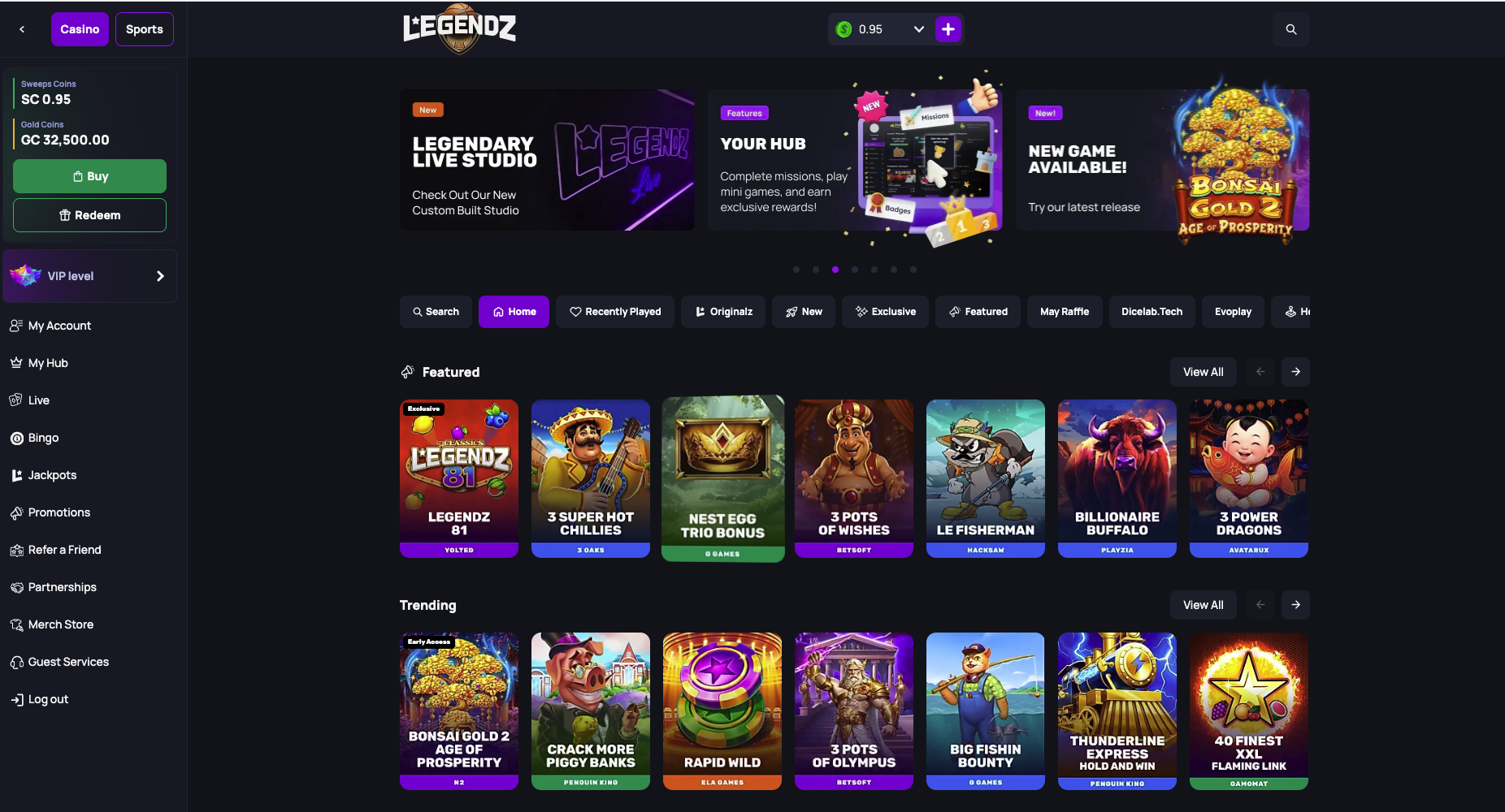 Legendz casino lobby