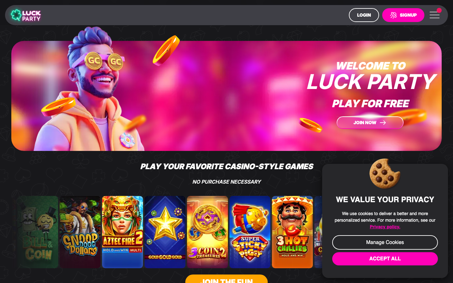 Luck Party casino lobby