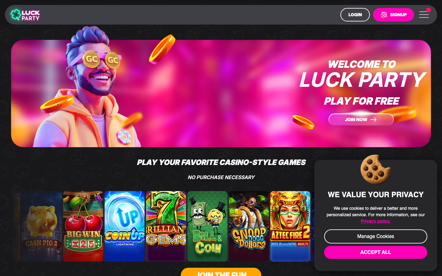LuckParty casino lobby
