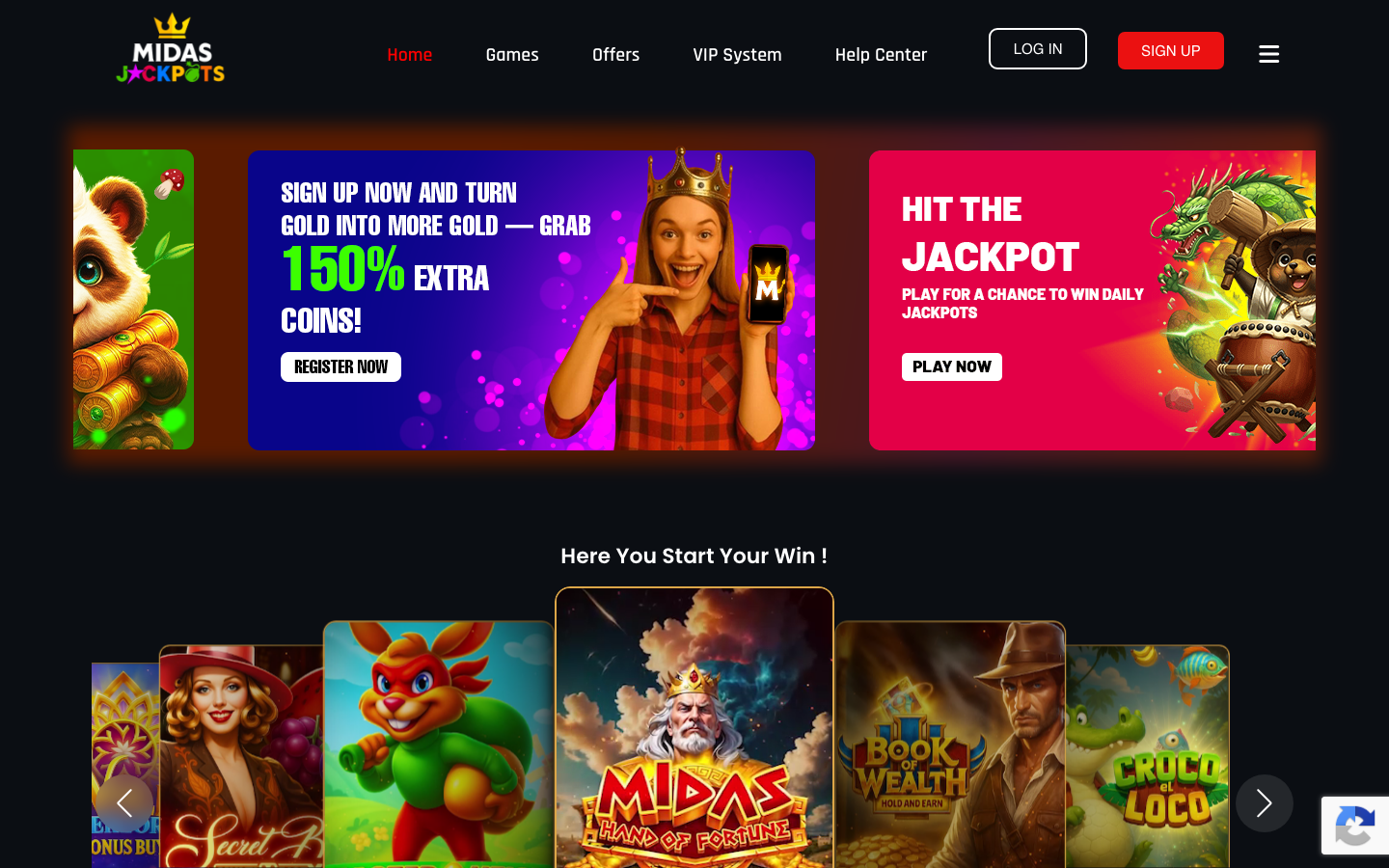 Midas Jackpots casino lobby