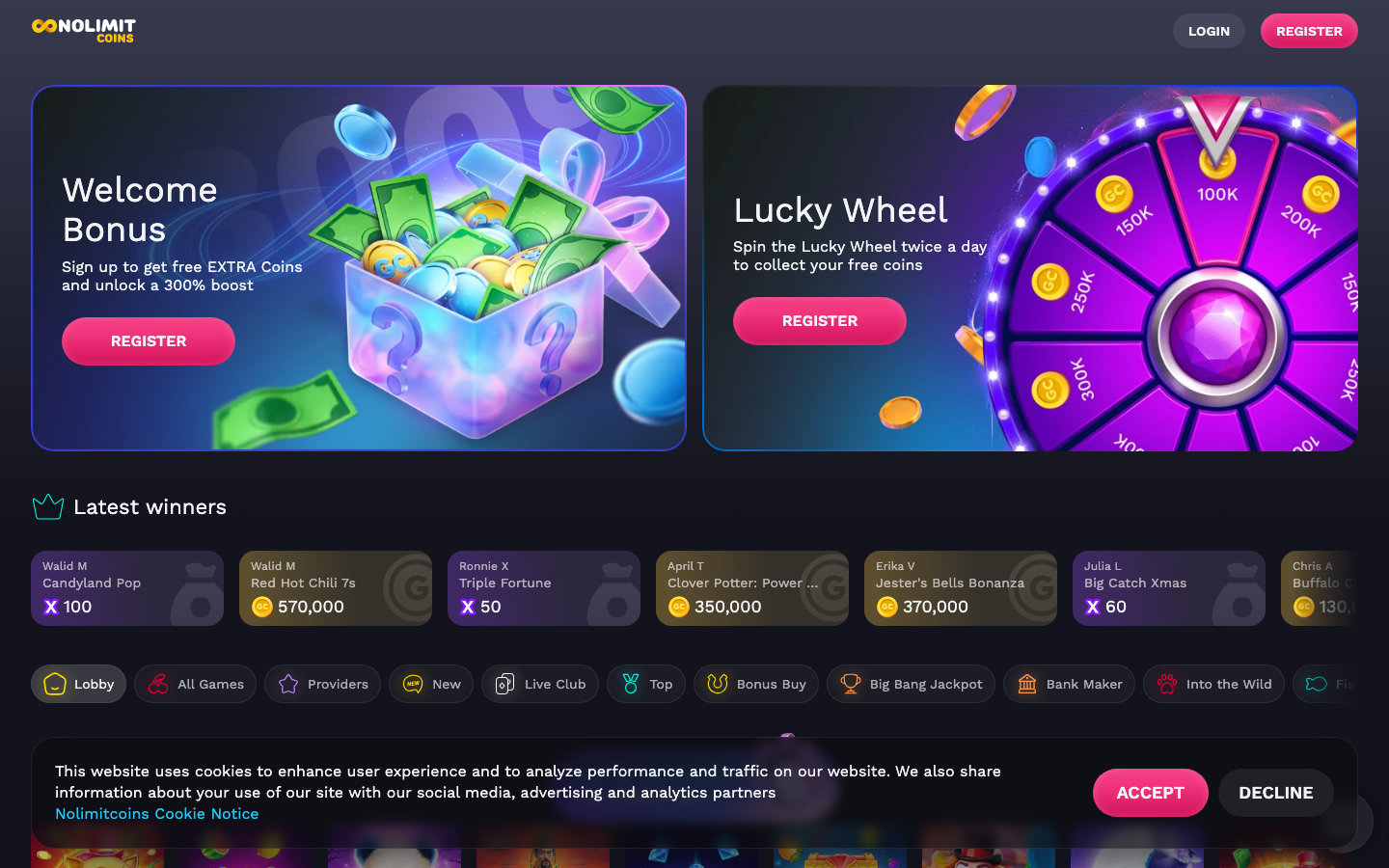 NoLimitCoins casino lobby