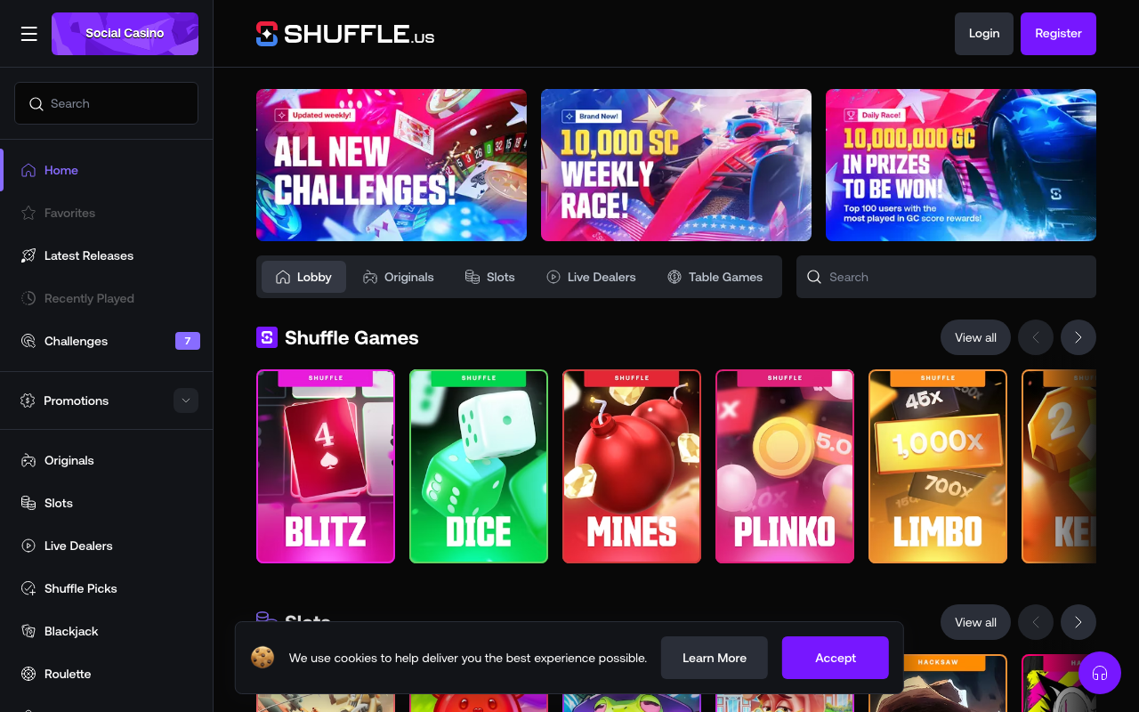 Shuffle.us casino lobby