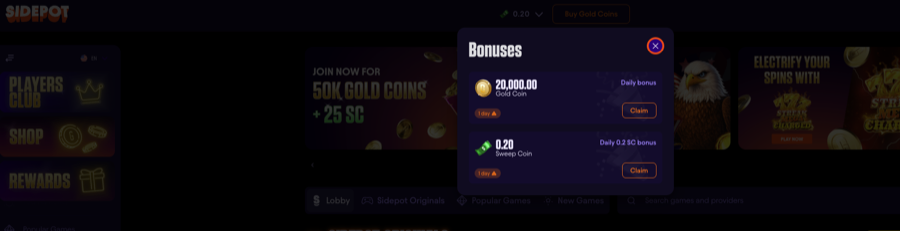 Where to claim the daily bonus