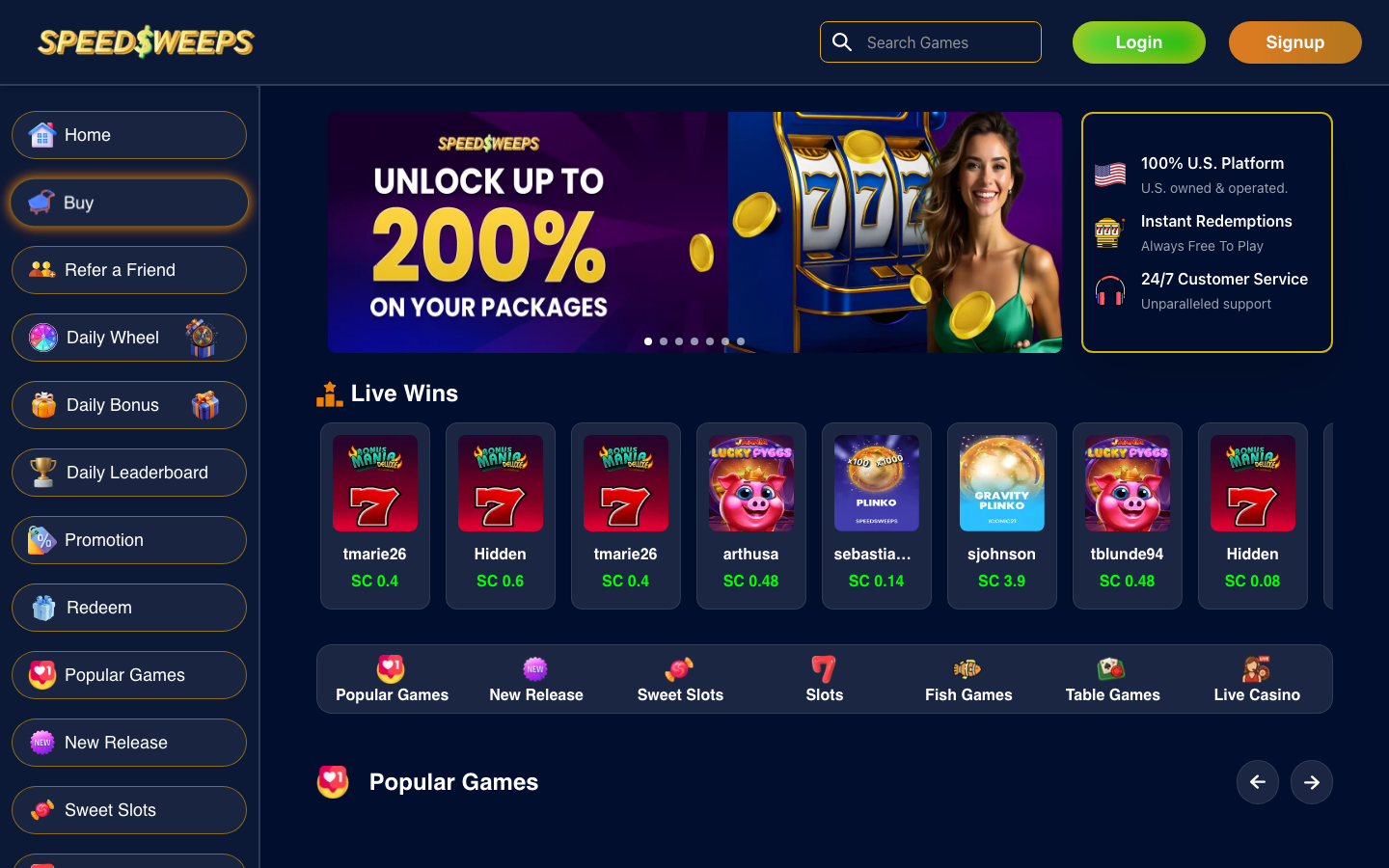SpeedSweeps casino lobby
