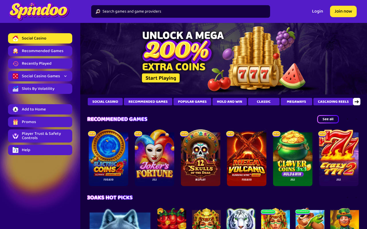 SpinDoo casino lobby