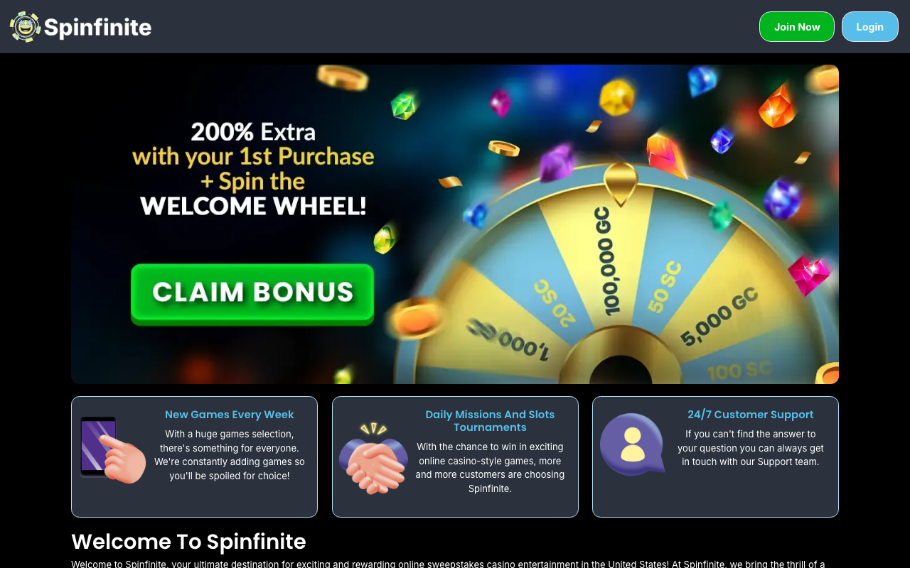 Spinfinite casino lobby
