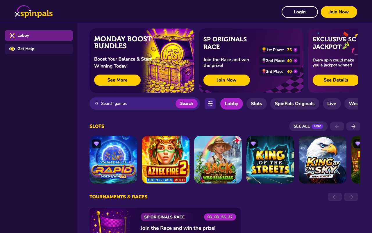 Spinpals casino lobby