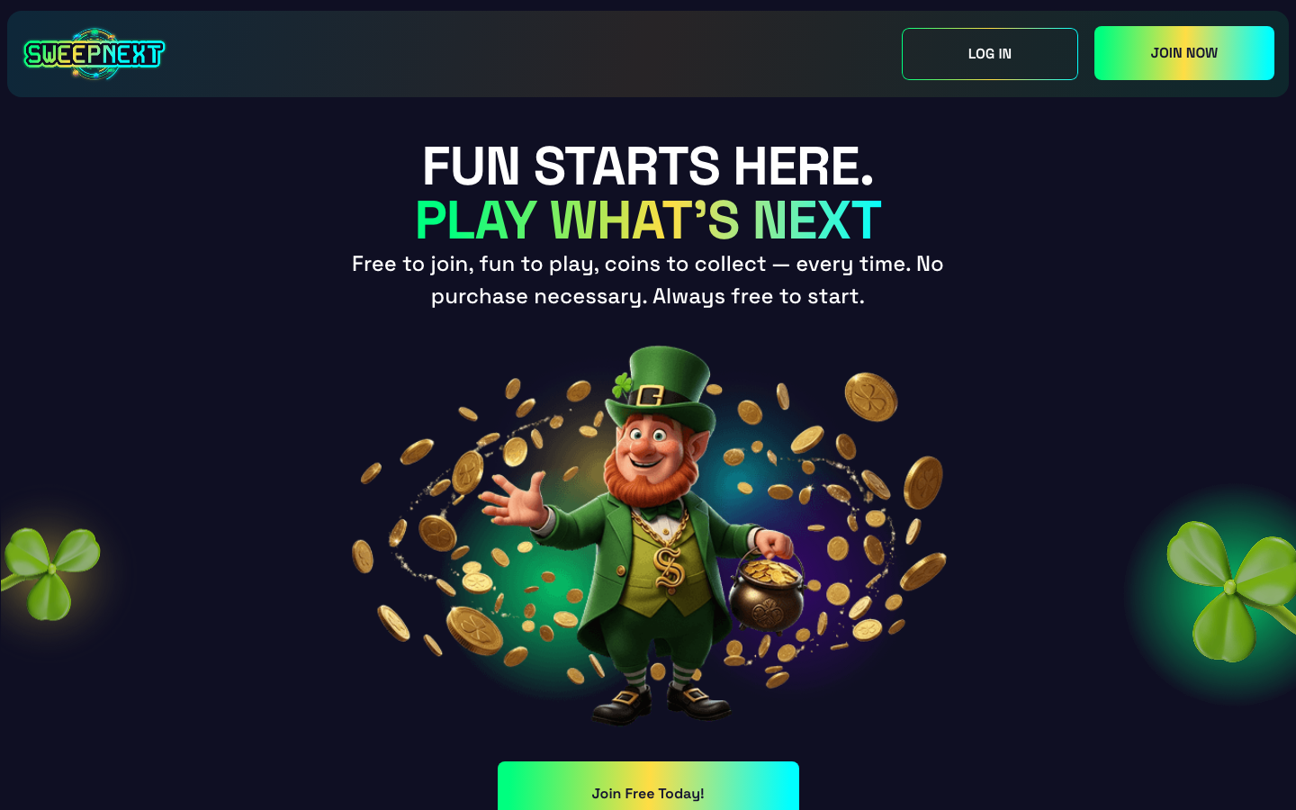 SweepNext casino lobby