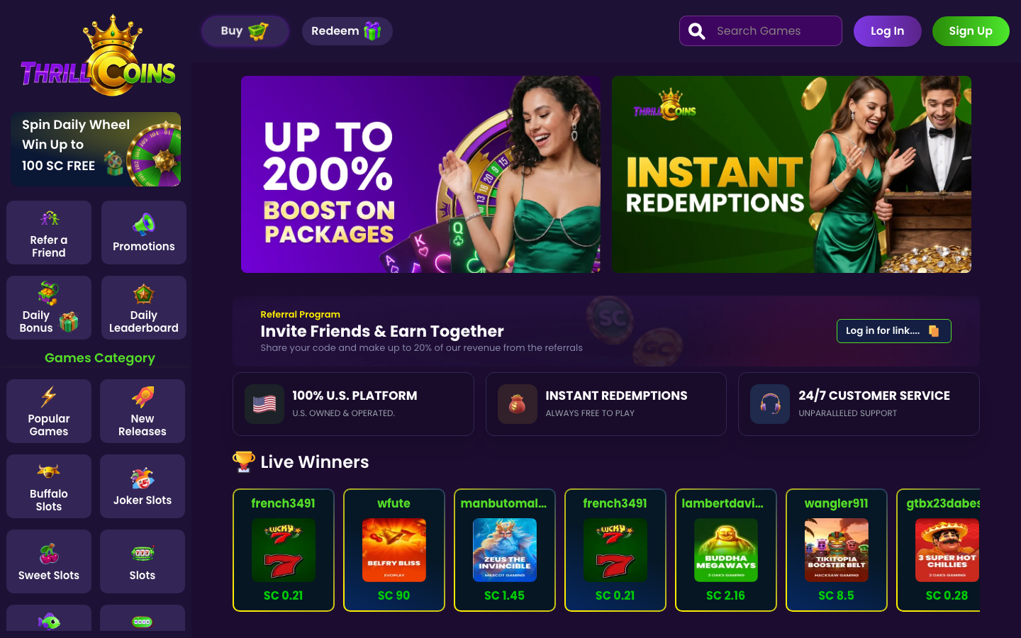ThrillCoins casino lobby