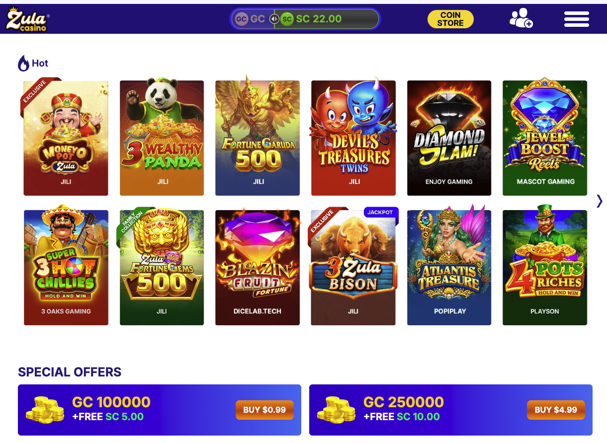 Zula Casino casino lobby
